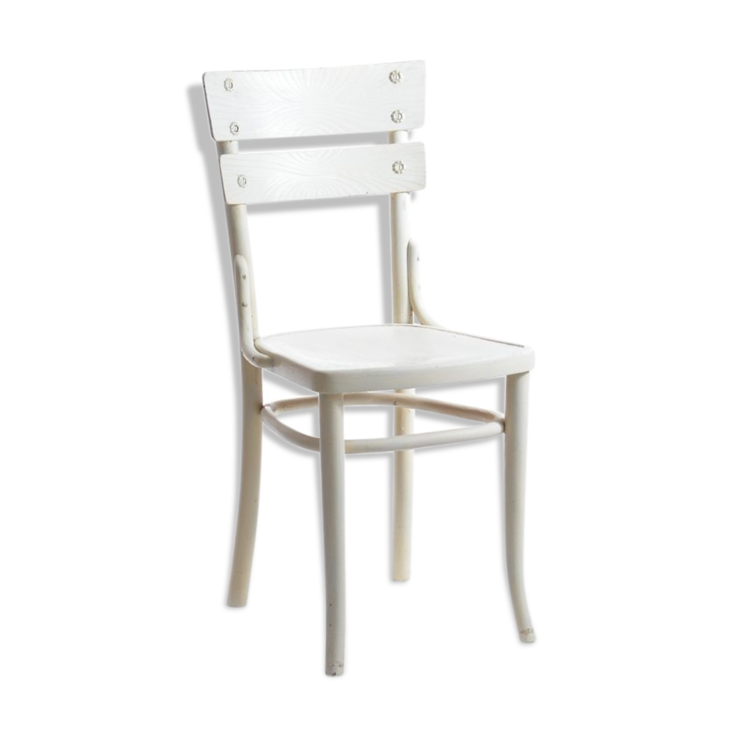 Chaise de mundus en bois blanc avec détails en laiton, années 1940