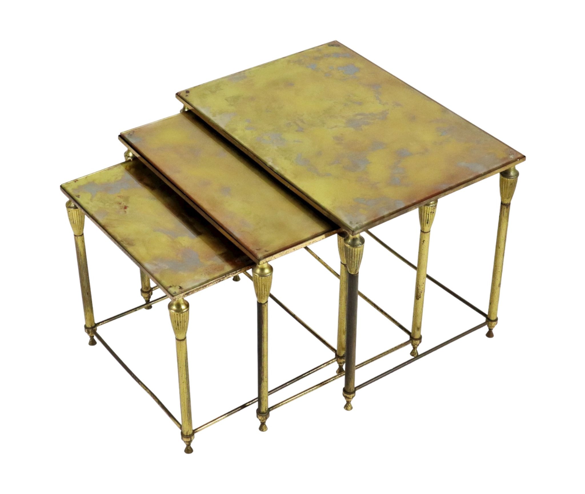Vintage nesting table set france marbled glass copper plated metal fifties