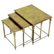 Vintage nesting table set france marbled glass copper plated metal fifties