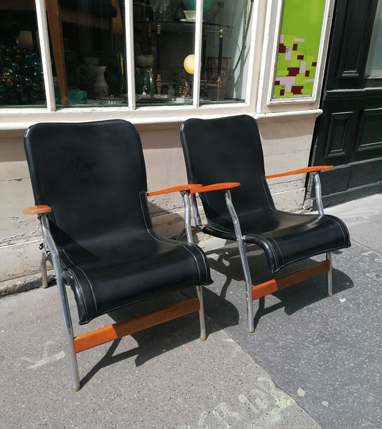 Pair of folding armchairs Casteljoyeux, 1960