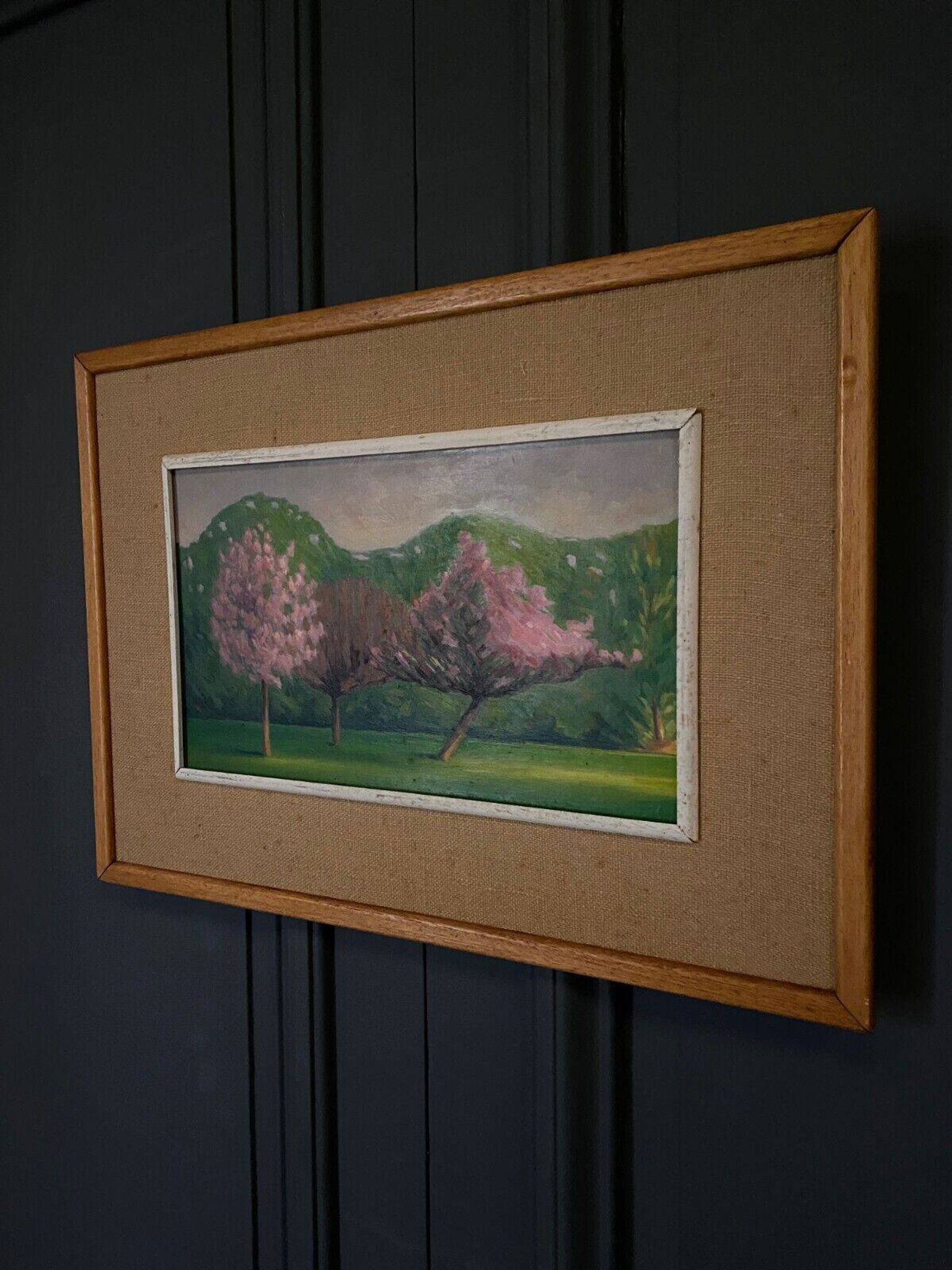 Huile sur carton représentant des arbres en fleurs dans le vent, 1920
