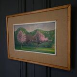 Huile sur carton représentant des arbres en fleurs dans le vent, 1920