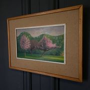 Huile sur carton représentant des arbres en fleurs dans le vent, 1920