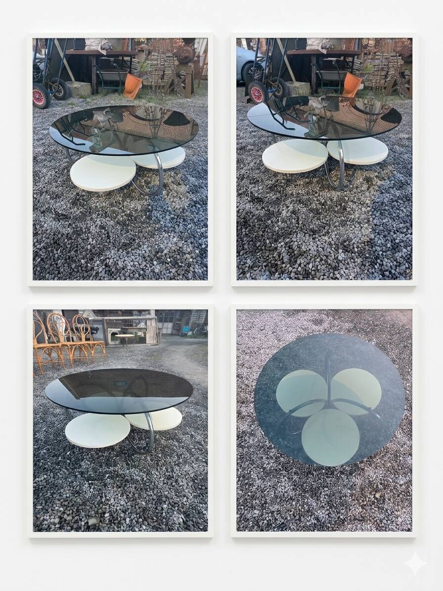 Table basse en verre fumé pied chromé des années 70