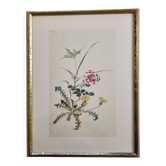 Aquarelle japonaise ancienne Composition florale, ère Meiji, 33 x 43 cm