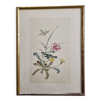 Ancient Japanese watercolour Floral composition, Meiji era, 33 x 43 cm