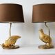 Paire de lampes perdrix en métal doré, 60’s
