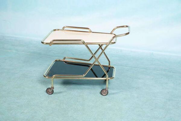 Chariot de service vintage en laiton des années 60, chariot bar en laiton Midcentury