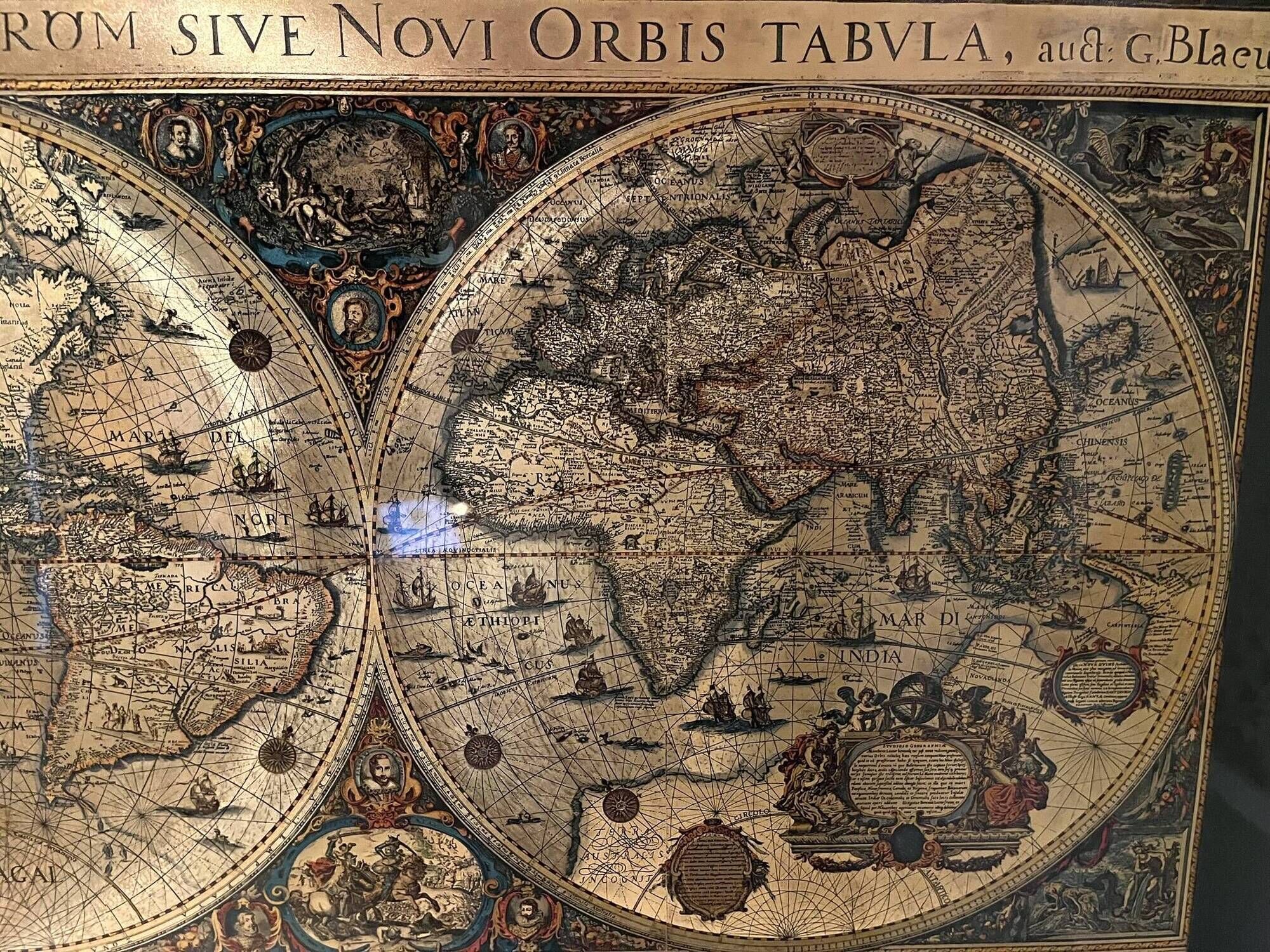 Golden old and new world map
