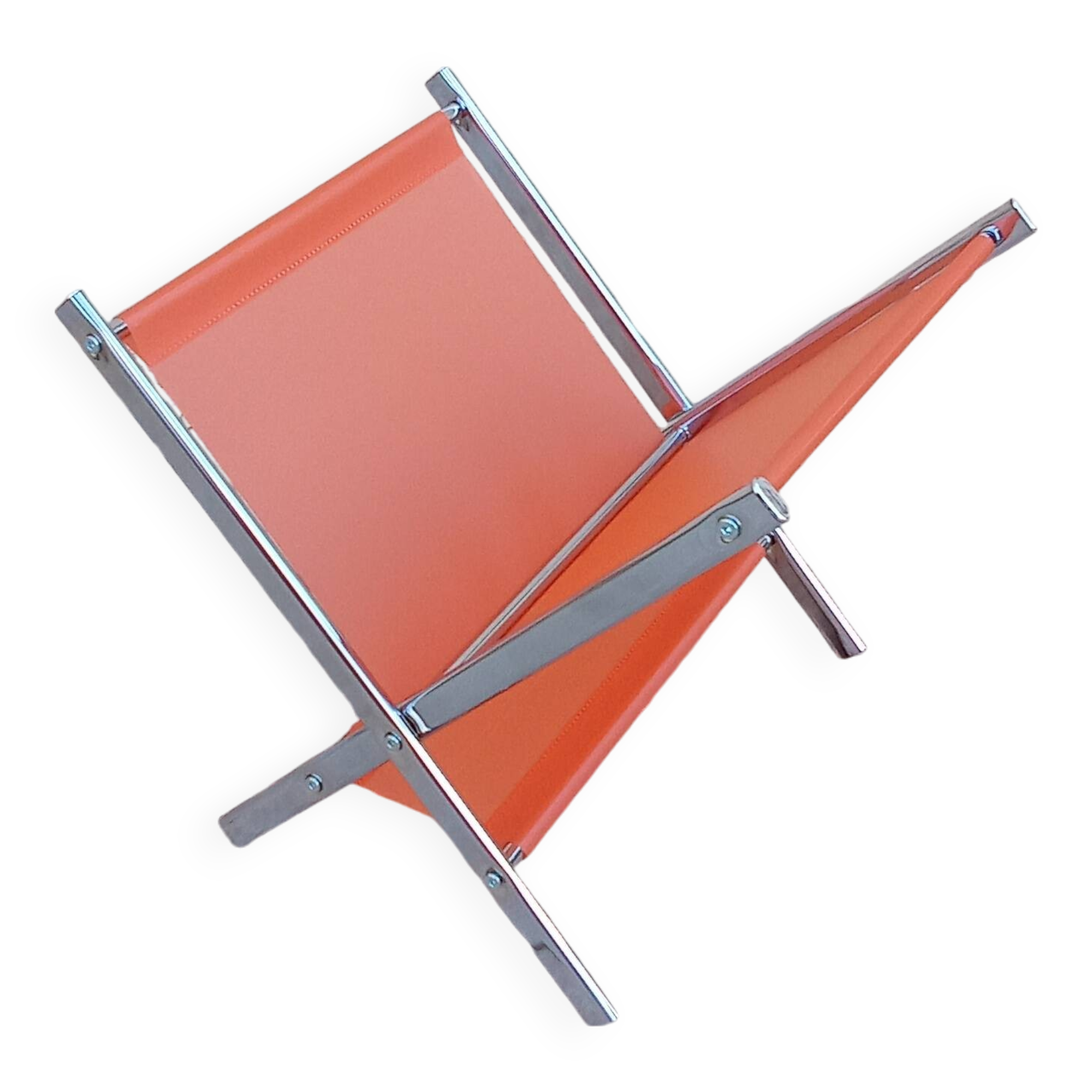 Vintage chrome and orange magazine rack from the 70s and 80s
