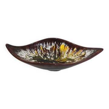 Vintage decorative dish in brown and yellow glazed ceramic from the 70s