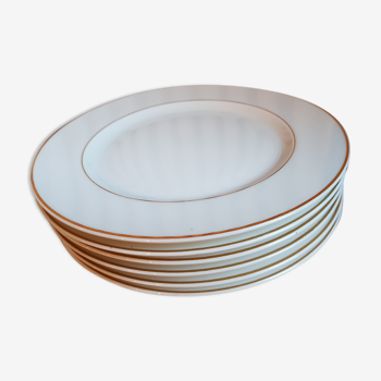 Set of 6 plates dessert in white porcelain liserets gold Guy Degrenne