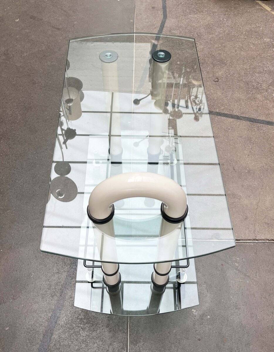 Postmodern Italian bar cart in glass and metal by Metalnova, 1980s.