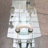 Postmodern Italian bar cart in glass and metal by Metalnova, 1980s.