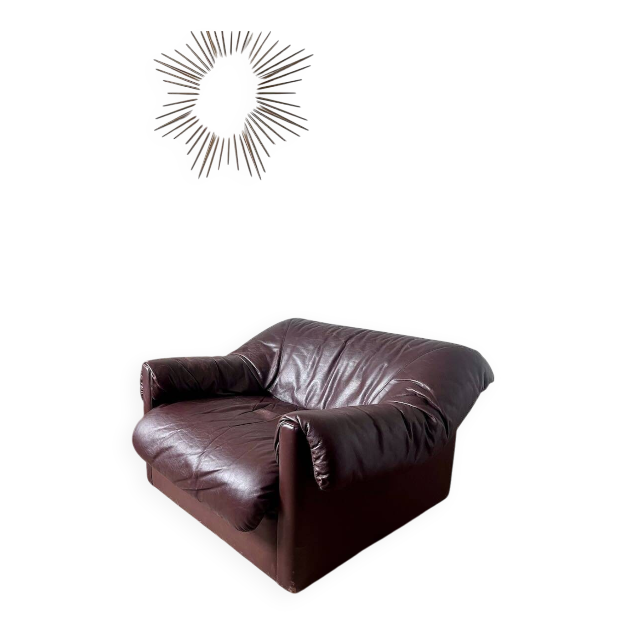 Brown leather armchair from the 1970s.