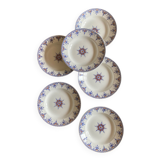 Set of 6 old hollow iron earthenware plates, Cluny model by Moulin de Loups