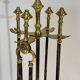 Fire Tool Set in Brass and Brushed Steel with Claw Feet, Attributed to the