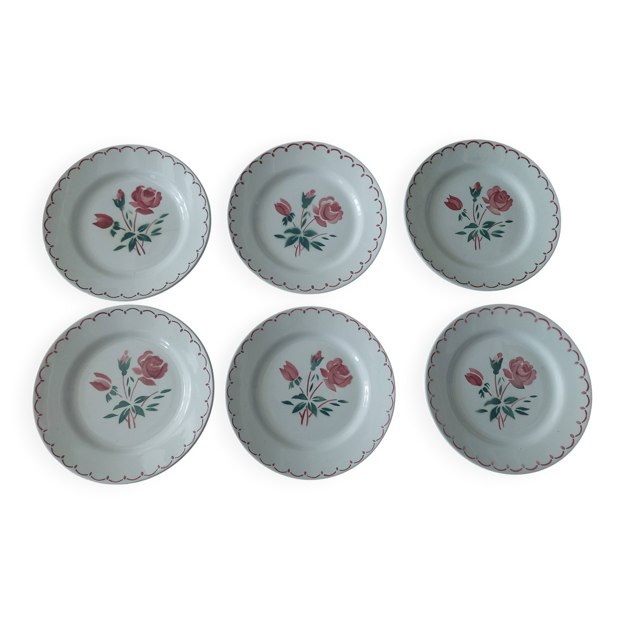 Set of six dessert plates in Badonviller iron earthenware FB year
