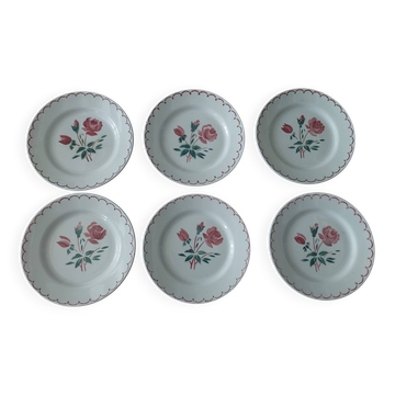 Set of six dessert plates in Badonviller iron earthenware FB year