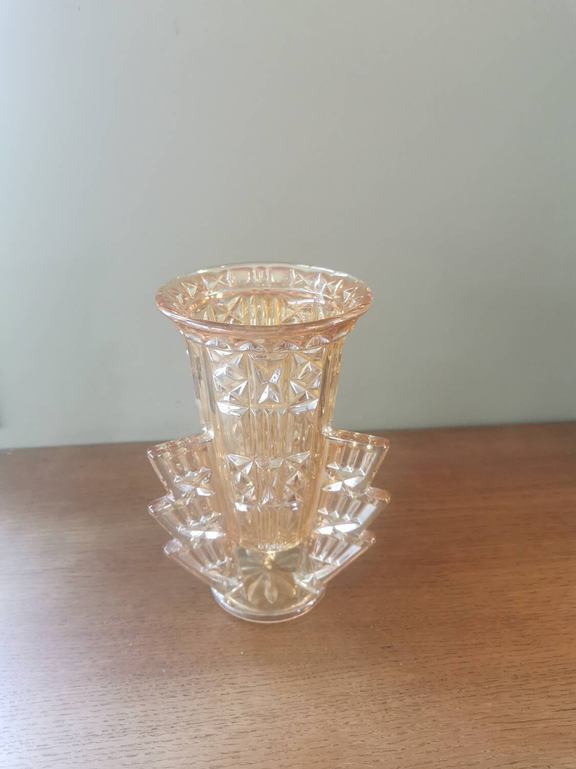 Art deco vase in orange iridescent glass