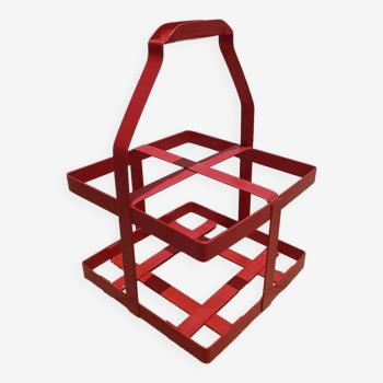 Vintage red metal bottle holder basket