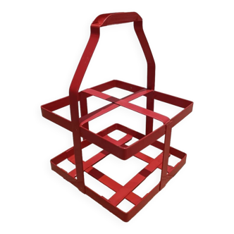 Vintage red metal bottle holder basket