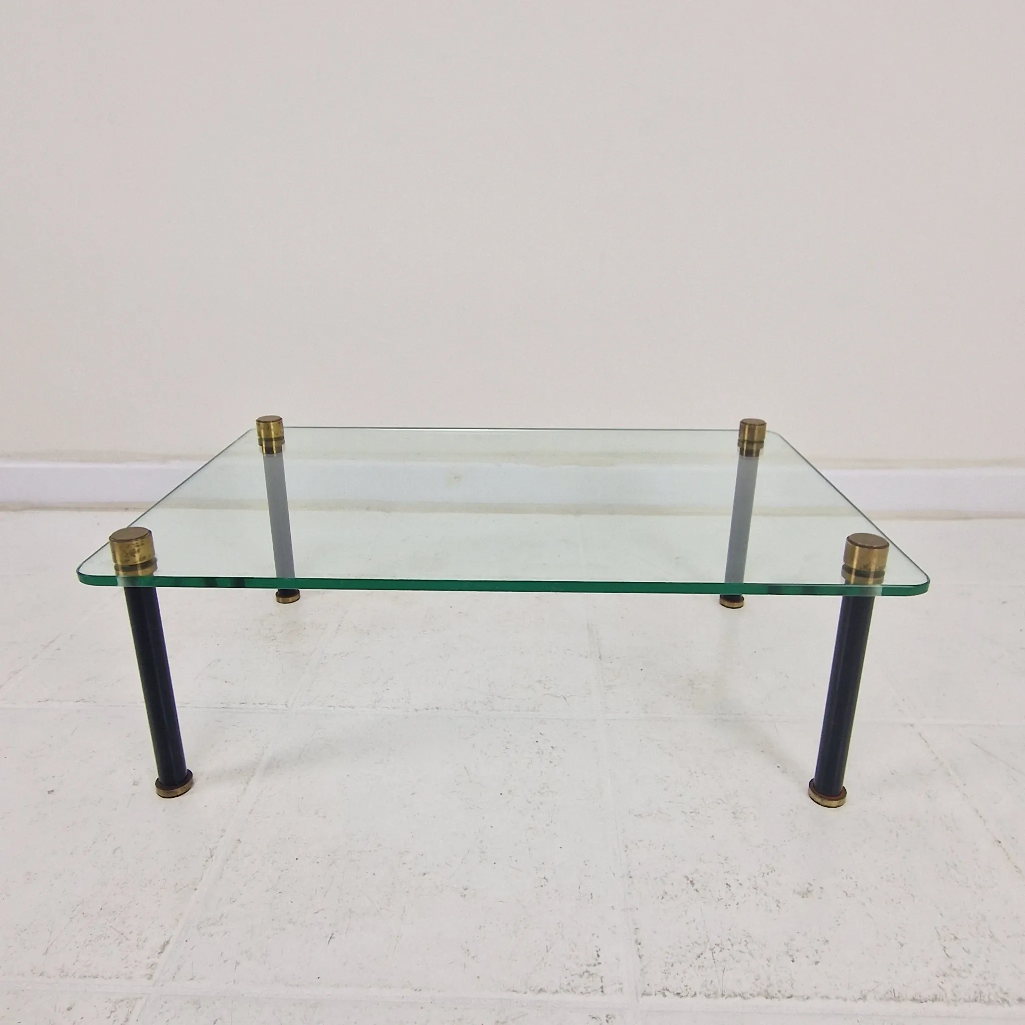 French Modernist Glass and Brass Display Tables with 'P. Andrieux', 1930's