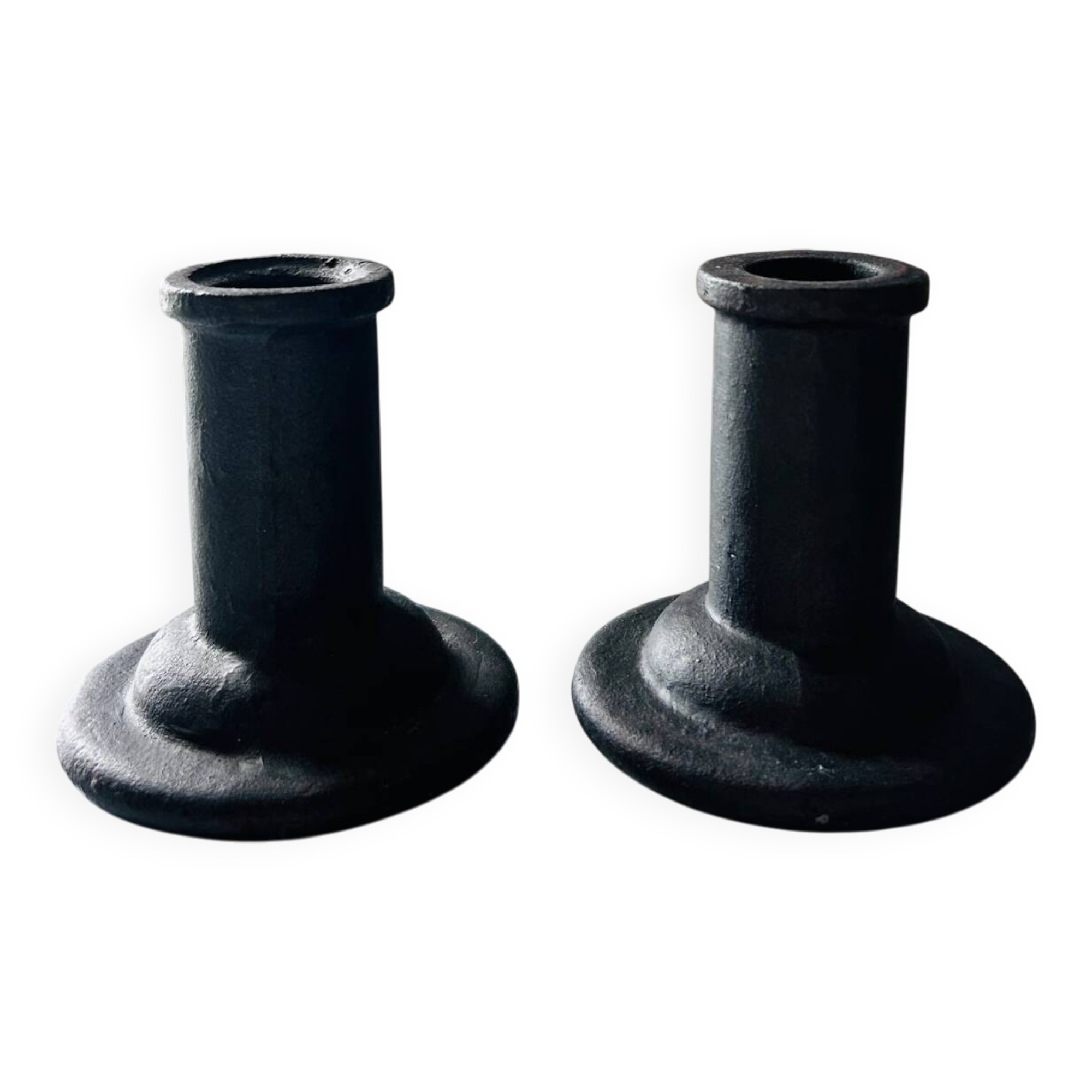 Brutalist cast iron candlestick holders