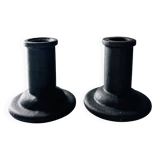 Brutalist cast iron candlestick holders