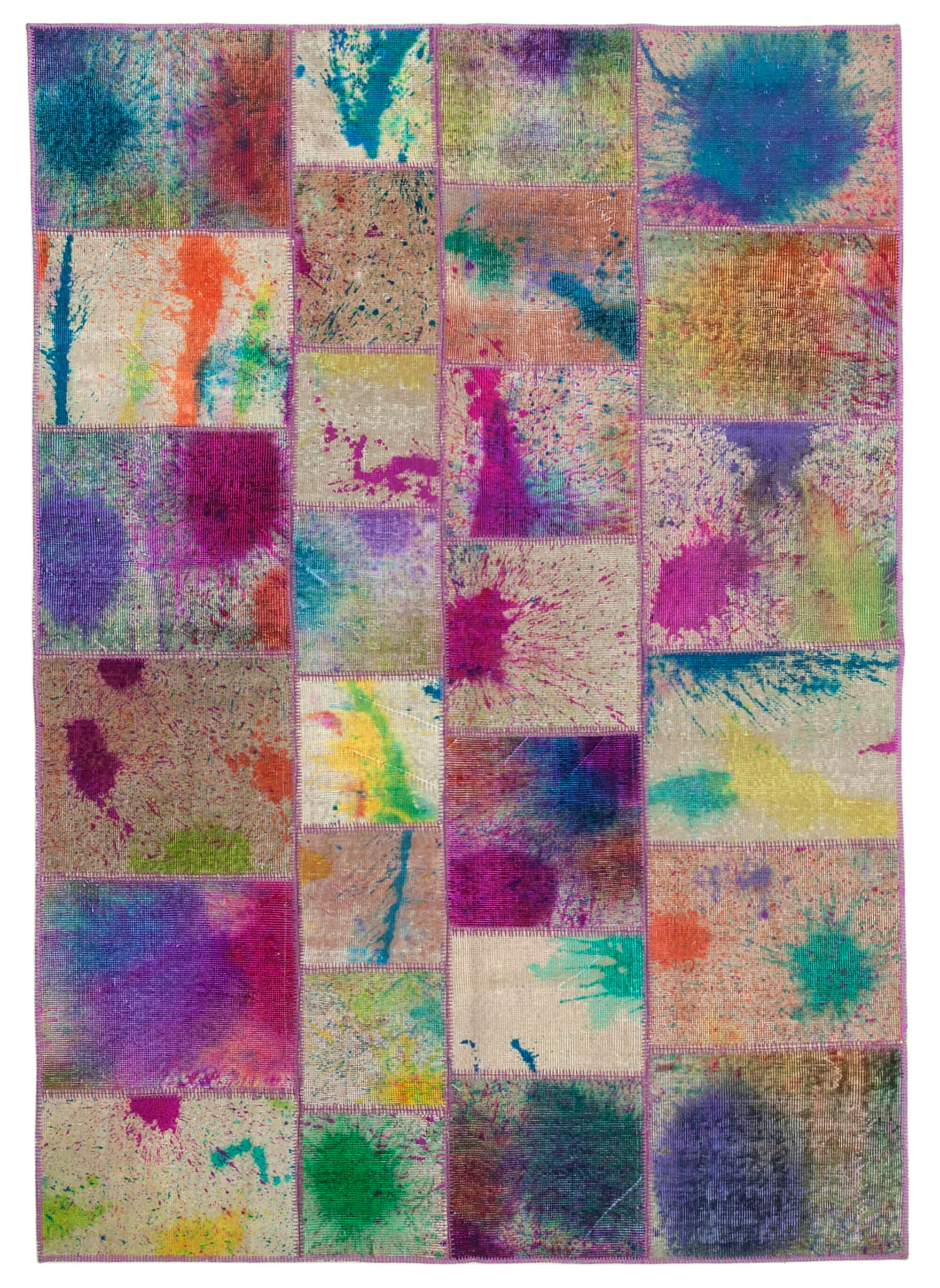 Handwoven anatolian contemporary 173 cm x 244 cm purple patchwork carpet