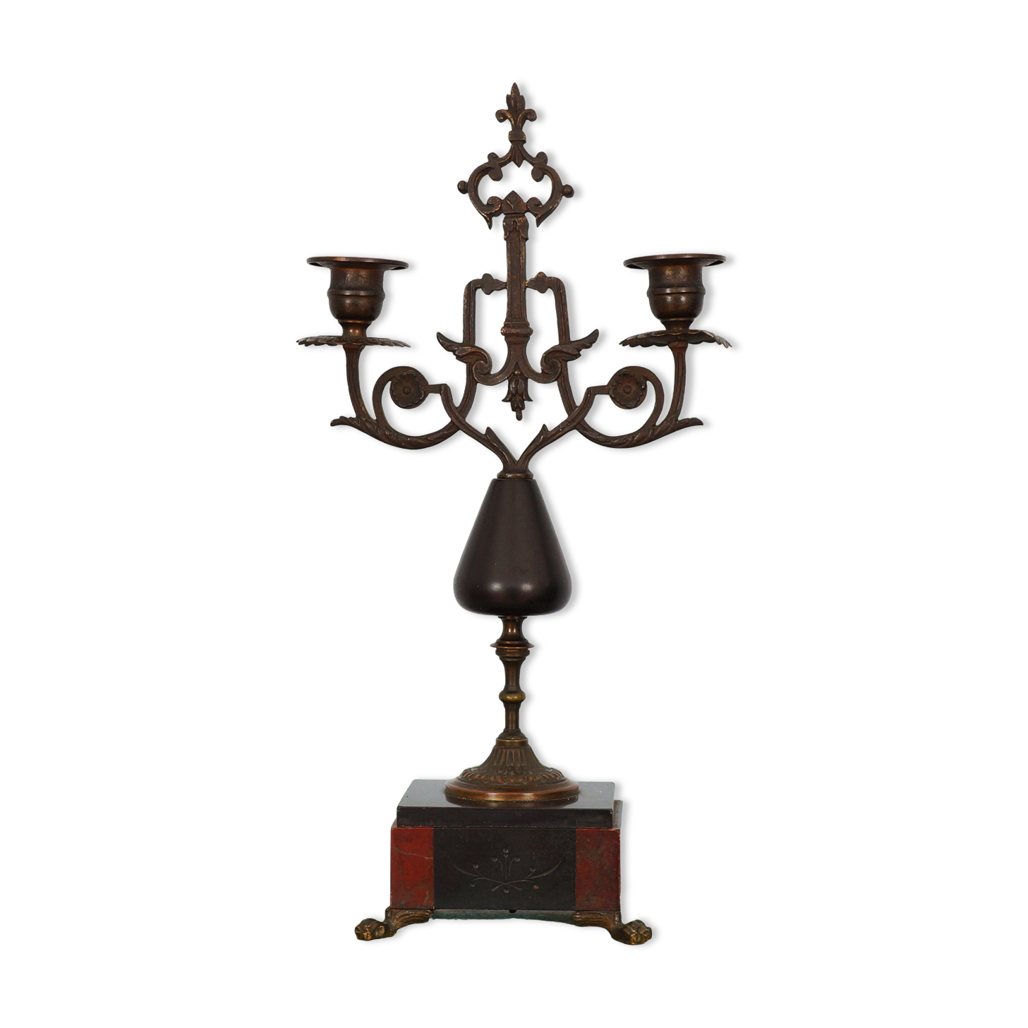 Old chandelier in bronze and marble, early 20th century