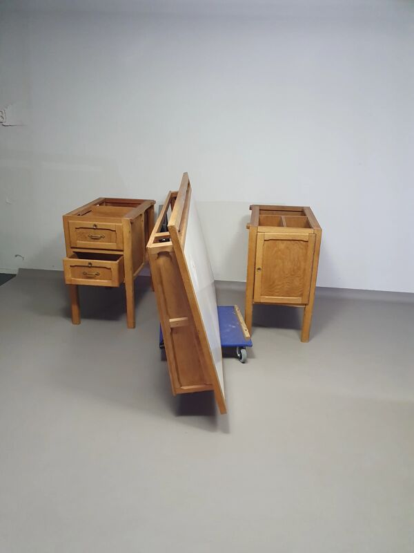 Grand bureau / table d'architecte en chêne des années 1940