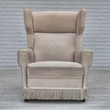 1970s, Danish wingback armchair, original condition, furniture velour, ash wood.