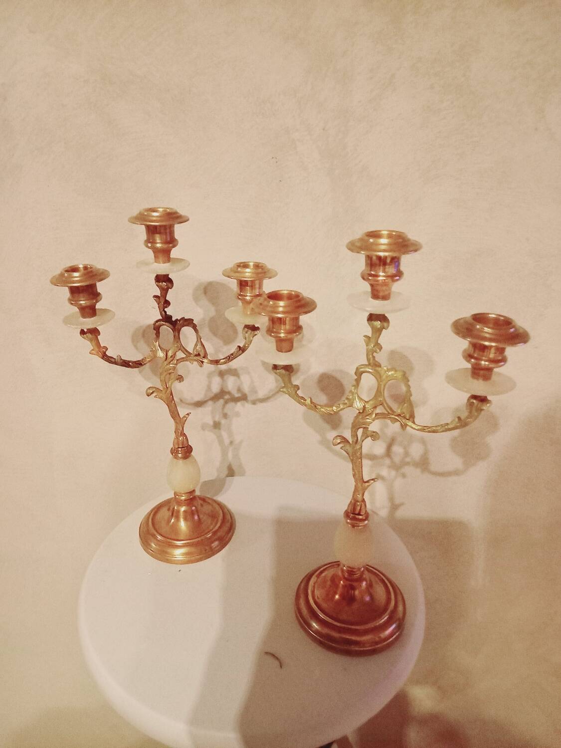 Brass and stone chandelier