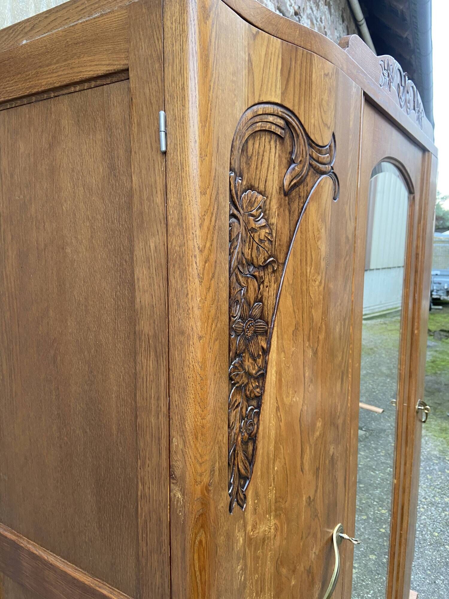 Mid-century vintage Scandinavian 1950s Parisian Art Deco wooden wardrobe