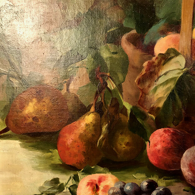 Trumeau in varnished wood, oil on canvas in the upper part, still life early twentieth century