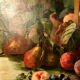 Trumeau in varnished wood, oil on canvas in the upper part, still life early twentieth century