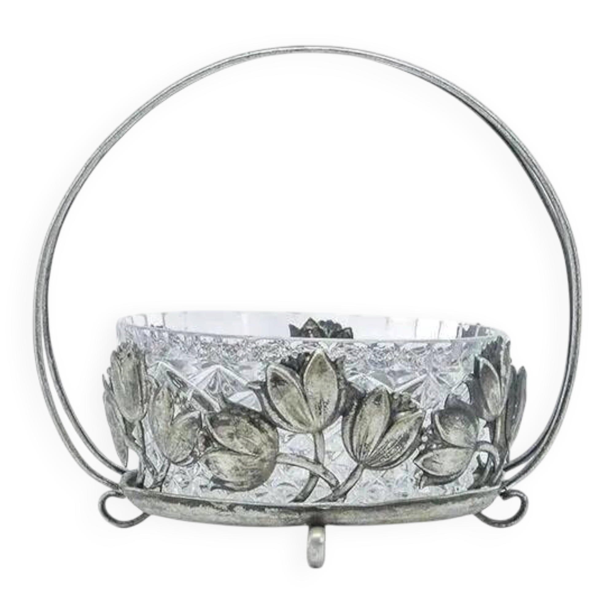 Postmodernist sugar bowl, silver-plated brass, glass, Poland, 1970s
