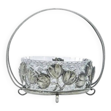 Postmodernist sugar bowl, silver-plated brass, glass, Poland, 1970s