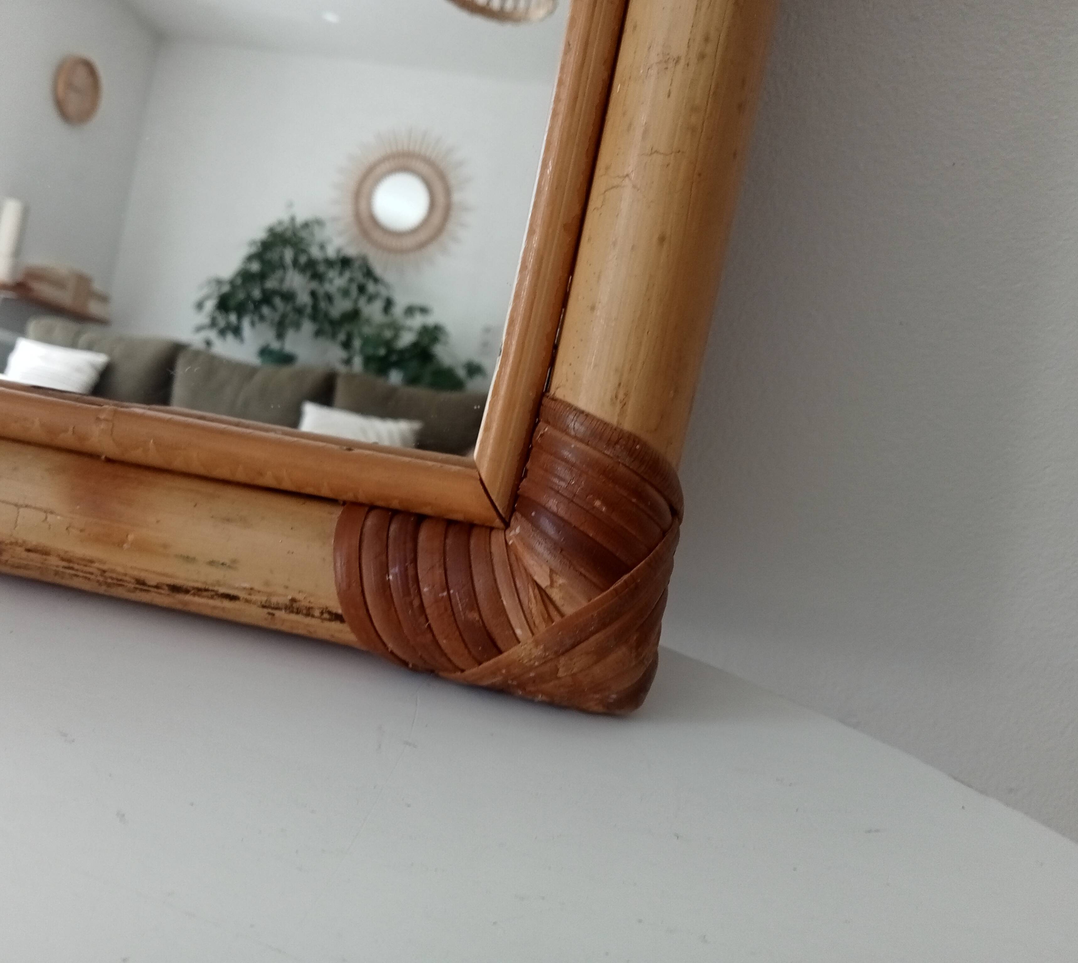 Vintage bohemian arch mirror in bamboo and rattan