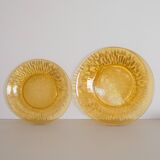Set of 10 Vereco amber glass sunflower plates