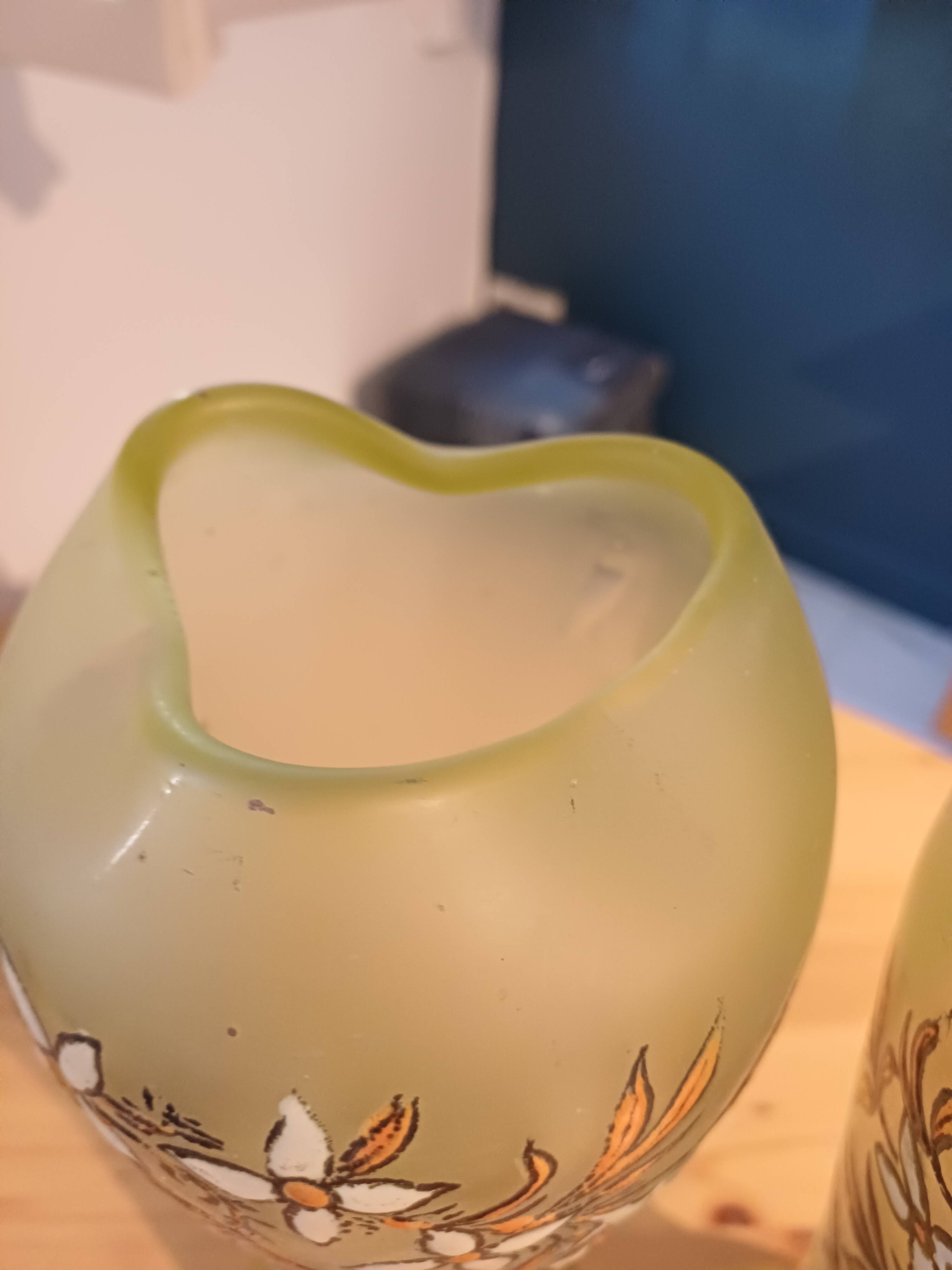 Pair of Legras vases in peacock glass