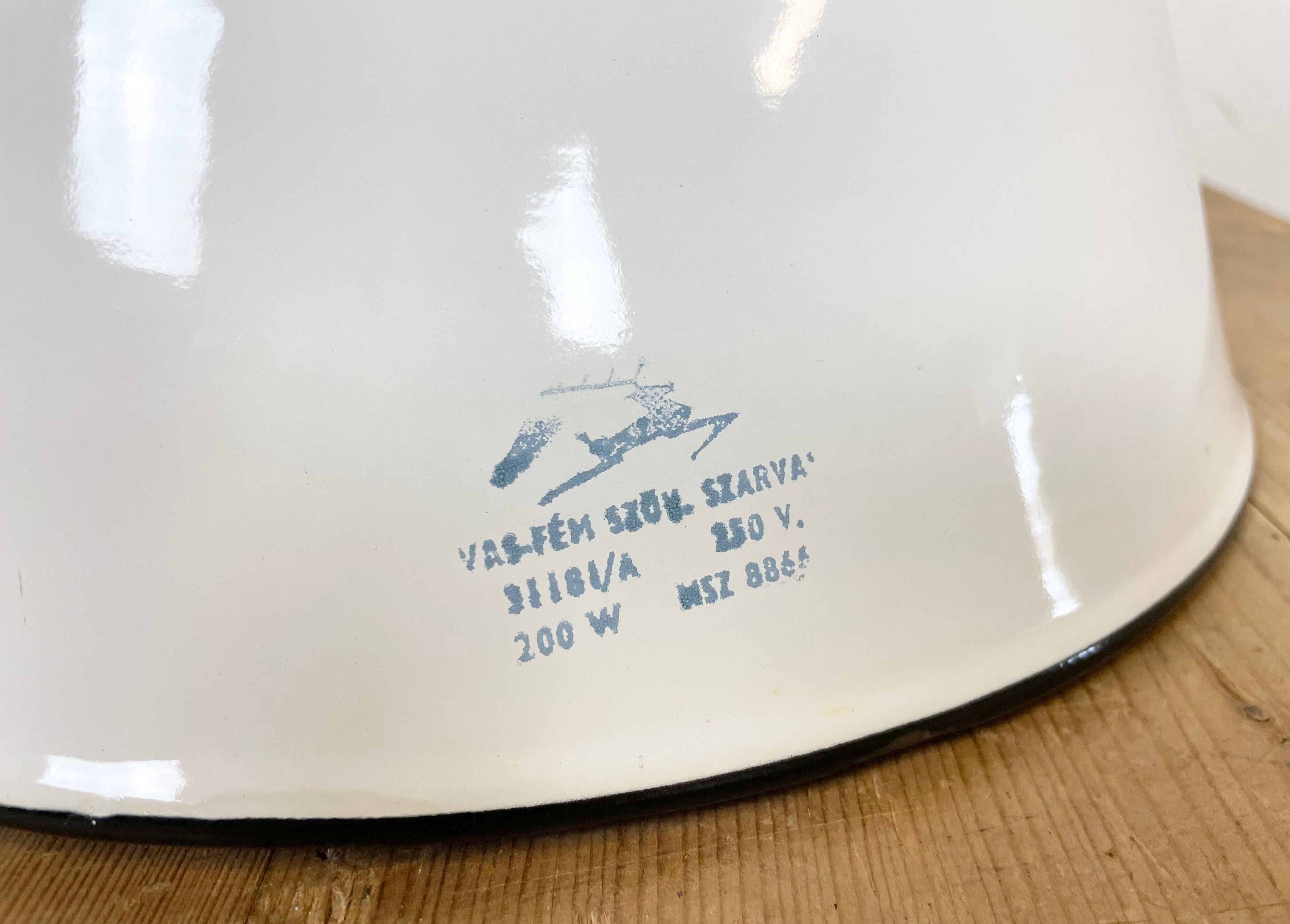 White Enamel and Cast Iron Industrial Pendant Light, 1960s