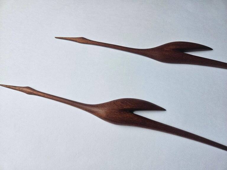 Pair of Midcentury Rare Teak Wall Sculptures of Birds Herons, Denmark, 1960