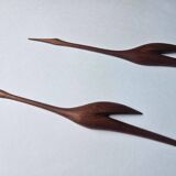 Pair of Midcentury Rare Teak Wall Sculptures of Birds Herons, Denmark, 1960