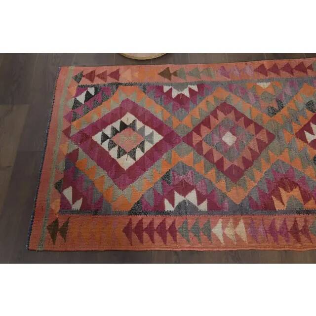 1970s Turkish Oushak Handmade Wool Cotton Pink Runner Rug 94x322
