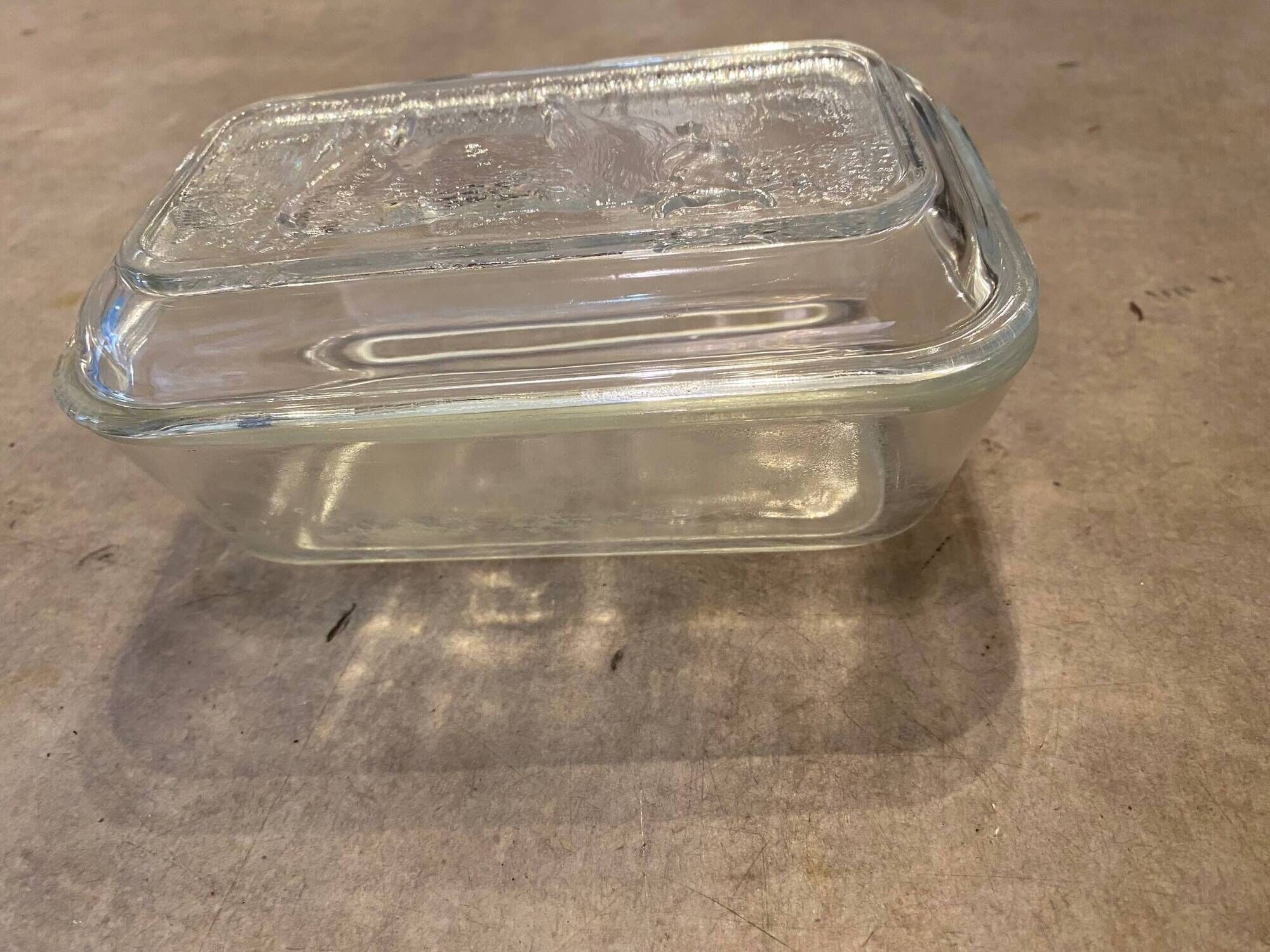 Old butter dish with glass cow decor brand duralex vintage 1970s