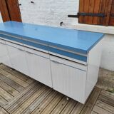 Kitchen cabinet in blue formica 4 doors 4 drawers