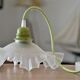 Suspension opaline plissée blanche – Montage électrique coloris vert