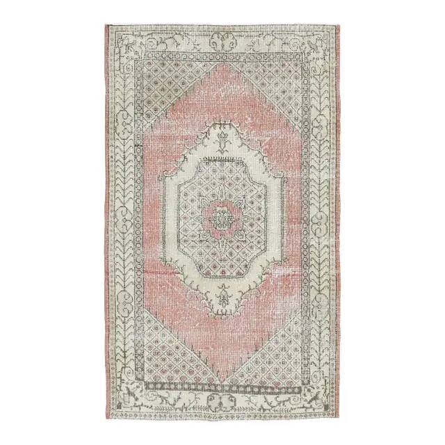 Tapis vintage turc Oushak fait main en laine et coton rose
